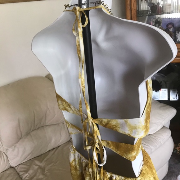 Gold Tie Dye Sexy Backless Maxi Dress Maxi S M L - Picture 4 of 5